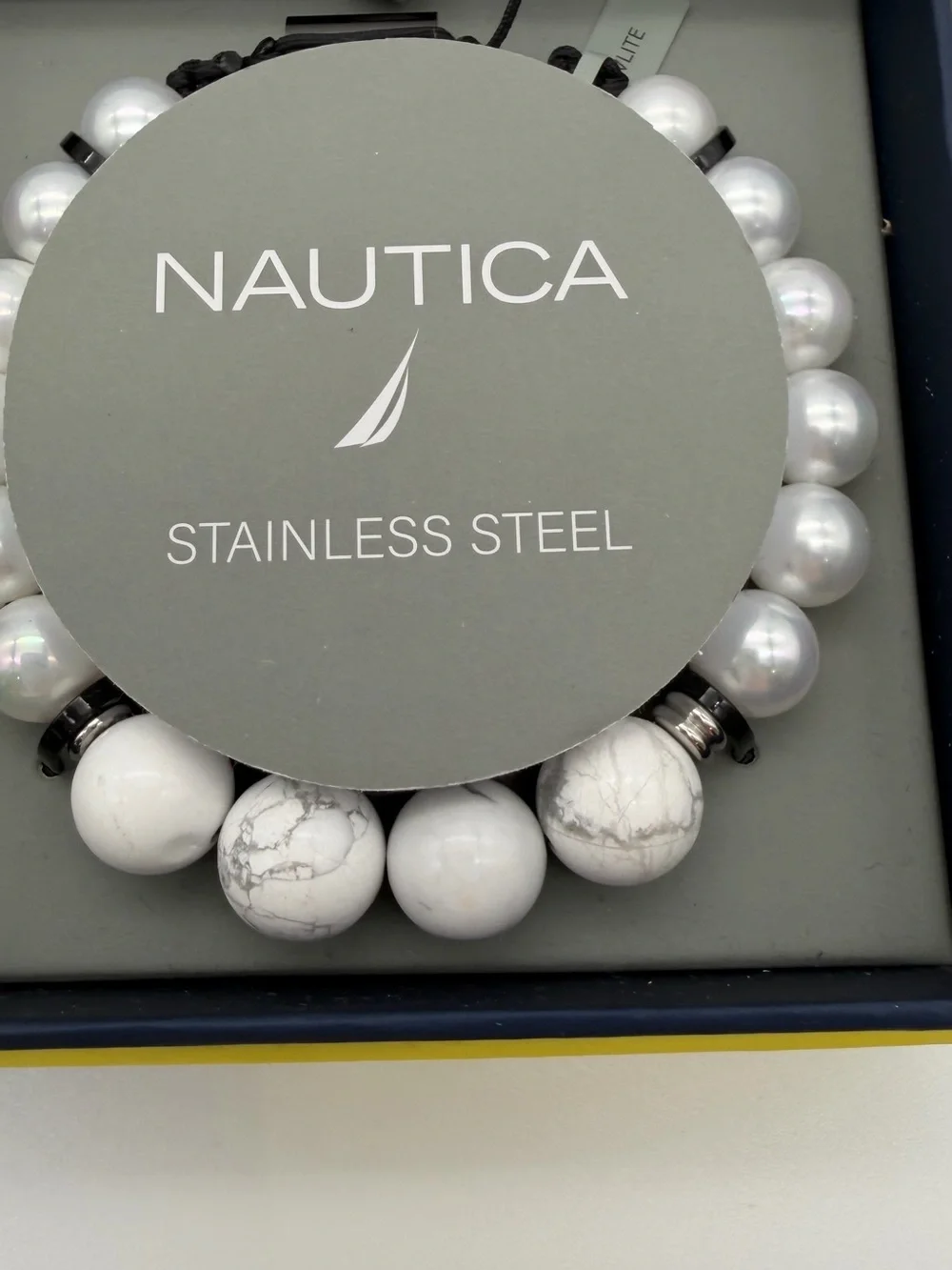Nautica Silver and Black Beaded Stainless Steel Bracelets
